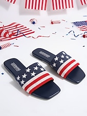 Γυναικεία σανδάλια με φλατ slides για την 250ή επέτειο των ΗΠΑ - πατριωτικά παπούτσια με αστέρια και ρίγες για παρελάσεις της ημέρας ανεξαρτησίας του 2026, καλοκαιρινά φεστιβάλ και υπαίθριες γιορτές