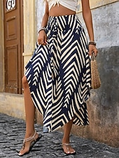 economico Gonne da Vacanza-Per donna Gonna da vacanza Elegante Bohemien Vintage Moda Midi Vita media Gonne Grafico Geometrico Coulisse Elastico in vita Orlo irregolare Micro-elastico Quotidiano Streetwear Nero Blu Estate