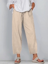 economico Fondi-Per donna Pantaloni in cotone e lino Pantaloni Pantaloni casual Pantaloni Estivi Vacanza Moda Streetwear Lunghezza intera Vita Alta Semplice Tasca Elastico in vita Confortevole Inelastico Quotidiano