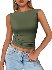 economico Top e canotte da donna-Per donna Canotta Maglietta senza maniche Maglietta Tinta unica Vintage Moda Elegante Senza Maniche Scollo a Barca Top Regolari Quotidiano Uscire Weekend Marrone Scuro Verde salvia Nero Verde