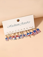  Zestaw patriotycznych kolczyków dla kobiet ze stopu metali, wielostylowe wiszące kolczyki z flagą USA na 250. rocznicę USA, Dzień Niepodległości i na co dzień