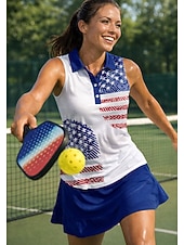  Dia da Independência Mulheres Bandeiras Tops Camisa Esportiva Camisa polo de caminhada Regata Sem Manga Floral Botões UPF50+ Resistente a UV Elasticidade Alta Pavio Humido Respirável Voleibal Tênis