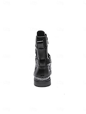 abordables Hombres-Botas de combate marrones para hombre con cordones, cremallera lateral y detalle de cadena. Botines para festivales de música, conciertos, eventos al aire libre, estilo urbano, fiestas y un estilo robusto y llamativo.