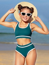 abordables Maillot de bain deux pièces-Maillot de bain Enfants Fille Extérieur Bloc de Couleur Vacances Maillots de bain 4 ans et + Été Bleu Noir Vert Véronèse