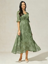  Pentru femei Rochii Midi Rochie A line Elegant Floral Lungime Manșon 3/4 În V Shale Green