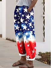  Damenhose zum amerikanischen Unabhängigkeitstag, Freizeithose, Vintage-Stil, lässige Alltagshose, lange Hose mit hohem Bund, bequem, atmungsaktiv