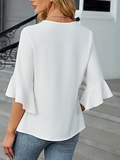 economico Bluse Eleganti-Per donna Camicia Blusa Top in chiffon Volant Semplice Elegante Classico Moderno Manica 3/4 Scollo a V Top Regolari Quotidiano Ferie Uscire Nero Bianco Verde Azzurro Estate Primavera