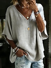 economico T-shirt semplice-Per donna Blusa Tinta unica Quotidiano Elegante Essenziale Mezza Manica Scollo a V Top Regolari Quotidiano Blu Bianco Rosa Arancione Verde Estate Primavera