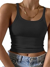 preiswerte Einfacher Tank-Damen Tank Top Ärmelloses Shirt T-Shirt Einfarbig Mode Klassisch Lässig Ärmellos Rundhalsausschnitt Normale Oberteile Täglich Ausgehen Wochenende Blau Kastanienbraun Schwarz Weiß Gelb Sommer Frühling