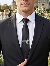 baratos Casamento ACC-Prendedor de gravata masculino em liga metálica com formato de nota musical, acessório elegante e formal para casamentos, festas e trajes de negócios, design sofisticado em prata.