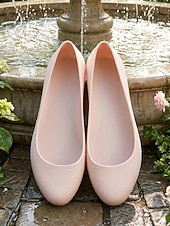 Χαμηλού Κόστους Γυναικείες Μπαλαρίνες-Γυναικείες ροζ αδιάβροχες μπαλαρίνες από pvc - άνετα slip-on παπούτσια για καθημερινή χρήση, βόλτες στον κήπο και casual περιστάσεις