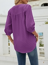 abordables Blusas Sencillas-Mujer Blusa Botones Color sólido Elegante Casual Manga 3/4 Escote en Pico Tops regulares Diario Azul Piscina Verde salvia Negro Blanco Rosa Verano Primavera Otoño