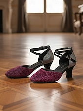 cheap 1920s &amp; Gatsby Era-Women's 1920s Gatsby Flapper Shoes - Elegant Purple &amp; Silver Glitter Mary Jane Pumps with Vintage Mid-Heel &amp; Crisscross Straps for Ballroom Dancing, Glamorous Parties &amp; Weddings