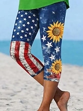  Γυναικείο κολάν κάπρι για την ημέρα της αμερικανικής ανεξαρτησίας, κομψό, ελαστικό, παντελόνι μέχρι τη γάμπα, μεσαίας μέσης, γραφικό, εθνική σημαία, τυπωμένο, άνεση, ελαστικό, υπαίθριες
