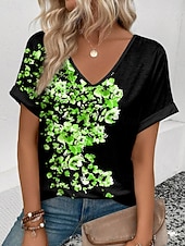 abordables Camiseta floral-Mujer Camiseta Estampado Floral Graphic Vintage Elegante Clásico Manga Corta Escote en Pico Tops regulares Diario Fin de semana Ropa de vacaciones Azul Piscina Rojo Morado Verde Trébol Verano