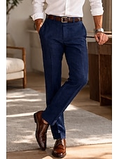 baratos Smokings &amp; Fatos-Masculino Algodão Linho Social Calça casual O negócio Casamento Vintage Clássico Formal Branco Rosa Vinho Primavera Verão Calças Côr Sólida Normal Longas Sem Elasticidade