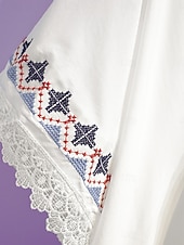 abordables Tops bohèmes-Femmes Chemisier Dentelle Broderie Couleur Unie Bohème Vacances Occasionnel Manche 3/4 Col ras du cou Hauts Réguliers Quotidien Bleu Blanche Été Printemps Automne