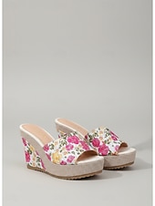 economico Donne-Sandali con zeppa romantici blu a fantasia floreale da donna - comodi sandali espadrillas con plateau e fiocco, ideali per resort all'aperto e vacanze al mare. &amp;feste estive in giardino