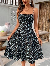 cheap Casual Floral Dresses-Women's Midi Dress Sundress Casual Dress Floral Dress Slip Dress Elegant Fashion Modern Outdoor Vacation Going out Regular Fit Floral Sleeveless Straps Blue Summer Spring
