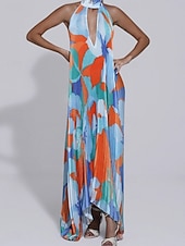 voordelige Elegante bloemenjurken-Dames Maxi-jurk Swingjurk Bloemetjesjurk Jurk met halternek Elegant Modieus Modern Buiten Vakantie Feest Ruim Passend Bloemig Mouwloos Halternek Oranje Bruin Rode roos Zomer Lente
