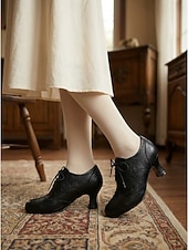 cheap Victorian &amp; Edwardian-Women's Victorian Style Lace-Up Oxford Pumps - Elegant Edwardian Retro Heeled Booties with Scalloped Brogue Detail and Spool Heel for Vintage Weddings, Period Costumes &amp; Classic Tea Parties