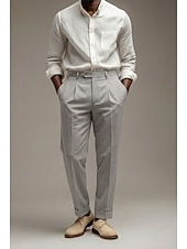 abordables Smokings et costumes-Pour des hommes Coton Lin Dress Pants works Pantalon décontracté Quotidien Affaires Mode Occasionnel Blanche Marine foncé Vert Sauge Couleur Unie Coupe régulière Long Non Elastique
