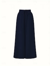 billiga breda ben och hög midja-Dam Trosor Kinesiska Aktiv Streetwear Ledigt Fullängd Medium Midja Slät Snörning Bekväm Oelastisk Dagligen Utomhus Gata Aprikos Svart Mörk marin Kaki Sommar Vår Lös passning