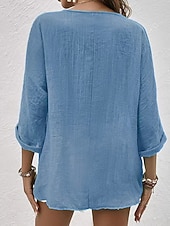 economico Bluse e camicie-Per donna Camicia Blusa Arricciato Bottoni Semplice Elegante Vacanza Vintage Manica Lunga Scollo a V Top Regolari Quotidiano Ferie Uscire Blu Rosa Verde Cachi Estate Primavera
