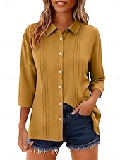 economico Camicie di Lusso-Per donna Camicia Blusa Camicia di cotone Arricciato Bottoni Tinta unica Elegante Classico Moderno Manica Lunga Colletto a Camicia Top Regolari Quotidiano Ferie Uscire Nero Bianco Giallo Rosa Vino