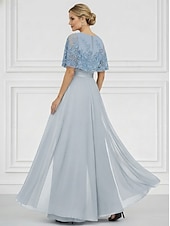 abordables Monos de mamá-Traje de pantalón Hasta el Suelo Vestido formal Vestido de Madrina Manga Corta Cuello Barco Elegante Sencillo Embellecido Formal Invitado a la boda Iglesia Gasa con Cuentas Apliques