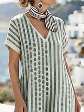  Mulheres Vestido midi Vestido casual Vestido A Line Vestido estampado Moda Moderno Ao ar livre Férias Feriado Normal Âmbar Geométrica Manga Curta Decote V Azul Verão Primavera