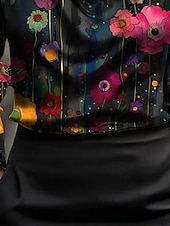  Mulheres Camisa Social Imprimir Com Pregas Floral Gráfico Elegante à moda Casual Manga Longa Gola Boba Tops regulares Diário Trabalho Feriado Preto Verão Primavera Outono