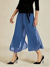  Damen Weites Bein Gerade Hosen Elegant Wadenlang Mittlere Taille Mittlere Taillenlinie Natürliche Taille Elastischer Bund Dehnbar Lässig Täglich Urlaub Wedgewood Sommer Frühling Herbst