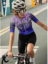 tanie Damskie koszulki-Damskie Koszulka rowerowa Graficzny Gradient Kwiatowy / Roślinny Krótki rękaw Rower Dżersej Top z 3 tylnymi kieszeniami Filtr przeciwsłoneczny Odporny na UV Szybkie wysychanie Odblaskowe paski Sport
