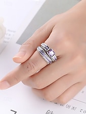 abordables Boda ACC-Juego de anillos para mujer, cobre con circonitas cúbicas, multicolor, elegantes anillos a juego para bodas, fiestas y eventos formales, joyería nupcial o de noche perfecta.