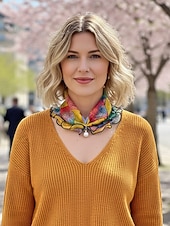 economico Accessori per le vacanze-sciarpa in chiffon di poliestere in stile bohémien da donna, stampe floreali multicolori, fascia versatile, perfetta per l'abbigliamento casual quotidiano e le vacanze al mare