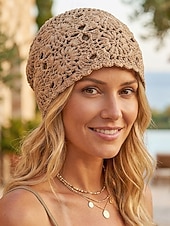 Недорогие Женские шляпы-Женская вязаная шапка-бини в стиле бохо с цветочным принтом, из хлопковой смеси, разных цветов, для повседневной носки, путешествий, отдыха и пляжного курорта.