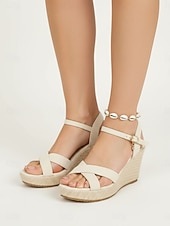 economico Sandali con zeppa-sandali con zeppa espadrillas neri da donna - eleganti tacchi a spillo con cinturino incrociato e fibbia alla caviglia &amp;fascino per vacanze in crociera, cene formali sul ponte &amp;abbigliamento da resort