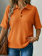 preiswerte Einfarbiges T-Shirt-Damen T Shirt Poloshirts Waffelstricktops T-Shirt Einfarbig Grafik Einfach Mode Klassisch Lässig Kurzarm Hemdkragen Normale Oberteile Täglich Ausgehen Wochenende Schwarz Weiß Rote Himmelblau Orange