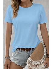 お買い得  プレーンTシャツ-女性用100%コットンTシャツソリッドカラークラシックカジュアル半袖クルーネックレギュラーTシャツデイリー外出用明るいオレンジティールブラックホワイトピンク夏春