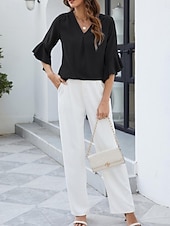 economico Bluse Eleganti-Per donna Camicia Blusa Top in chiffon Volant Semplice Elegante Classico Moderno Manica 3/4 Scollo a V Top Regolari Quotidiano Ferie Uscire Nero Bianco Verde Azzurro Estate Primavera