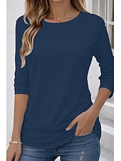 baratos Camiseta lisa-Camiseta 100% Algodão Feminina Cor Sólida Básica Clássica Casual de Manga Longa com Decote Redondo Tops Regulares para o Dia a Dia Saídas Preta Branca Vermelha Azul Marinho Verde Menta Primavera