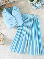 economico Completi per bambine-2 Pezzi Bambini Ragazze Tinta unica Arricciato Camicia &amp; Pantaloni Impostato Senza Maniche Moda Casuale Dai 4 anni in su Estate Rosa scuro Bianco Rosa