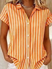 economico Bluse a righe e geometriche-Maglietta da Donna Manica Corta Grafica Geometrica Striata Vintage Tropicana Elegante Senza Maniche Colletto Lungo Top Giornaliero Blu Nero Rosa Arancione Verde Estate Primavera