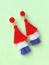  Женские серьги с полиэстеровыми кисточками, в разных стилях, в цветах американского флага (красный, белый и синий), патриотические украшения, идеально подходят для 250-летия США, Дня независимости и повседневной носки.