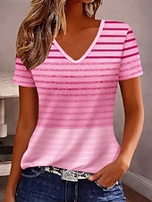 economico T-shirt a righe e geometrico-Per donna Maglietta Stampato A strisce Grafico Geometrico Bohemien Vintage Elegante Manica Corta Scollo a V Top Regolari Quotidiano Blu Rosa Viola chiaro Verde Estate Primavera