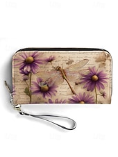 Χαμηλού Κόστους Πορτοφόλια-Γυναικείο πορτοφόλι από τεχνητό δέρμα, με πολλαπλά σχέδια λιβελούλας, μεγάλη χωρητικότητα με πολλαπλές θήκες, ιδανικό για καθημερινή χρήση, διακοπές και ταξίδια