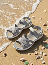 economico Sandali Comodi-sandali da passeggio leggeri da donna grigi, comodi sandali sportivi con cinturino regolabile per escursionismo, viaggi, spiaggia &amp;abbigliamento estivo quotidiano
