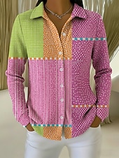  Femmes Chemise gaufrée Chemisier Boutons Imprimé Géométrique Vacances Quotidien Occasionnel manche longue Col de chemise Hauts Réguliers Quotidien Extérieur Fête Rose Claire Été Printemps Automne