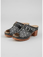 abordables Sandales à glissière-Mules à talon bloc brodées bleues pour femmes - sandales à boucle florale pour brunch, garden-parties et style rétro au quotidien